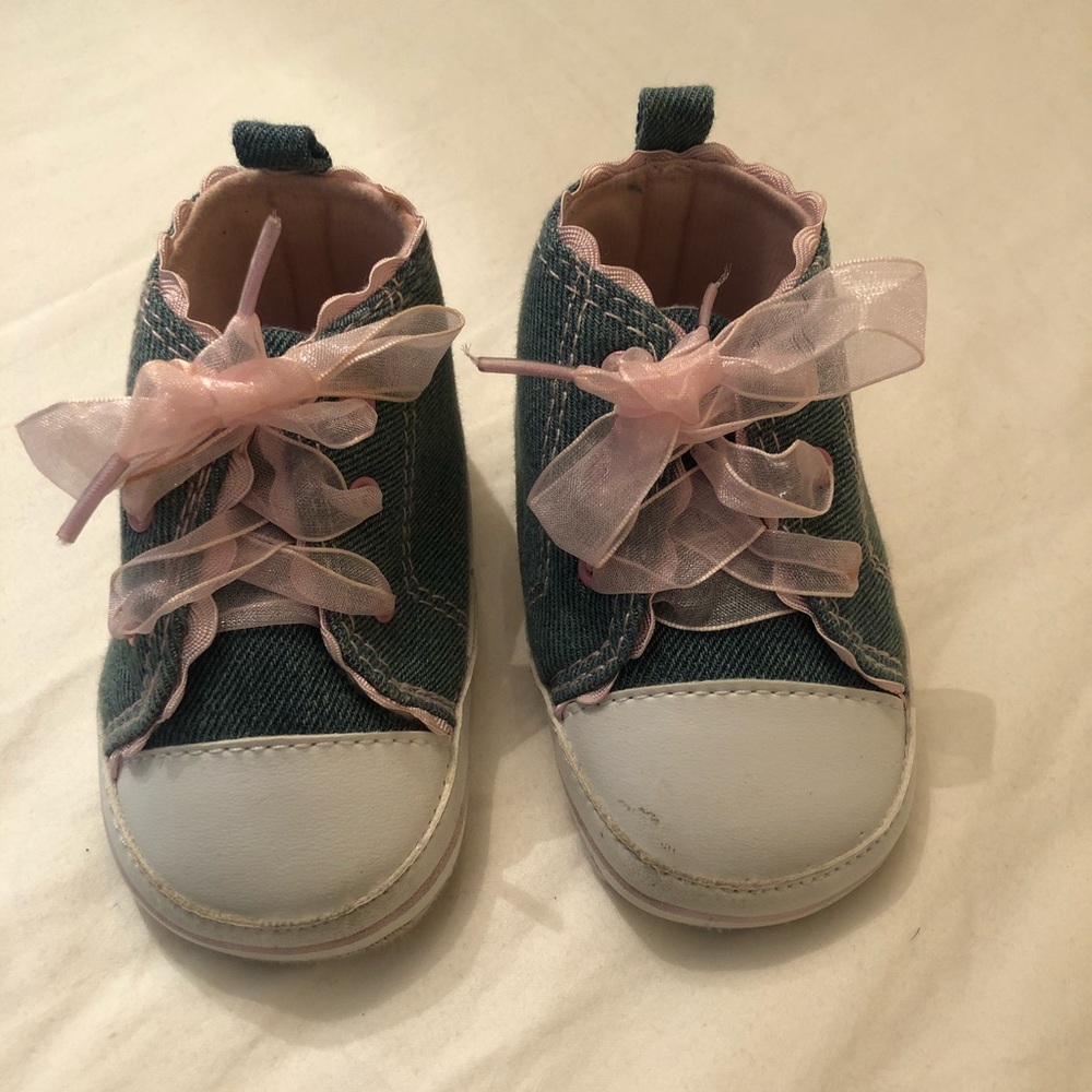 Denim with Floral and Pink Lace Straps